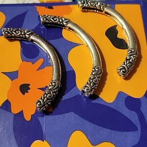 Ornate Silver-Tone Curved Metal Clasps Or Bracelet Peices For Beading - Set of 3